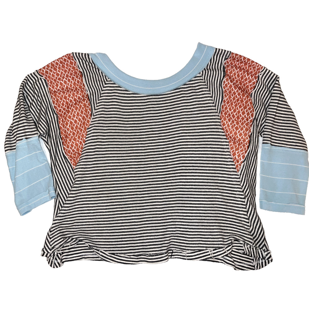Ces Femme Black White Striped Knit Orange Blue Color Block Women's top Sz Large